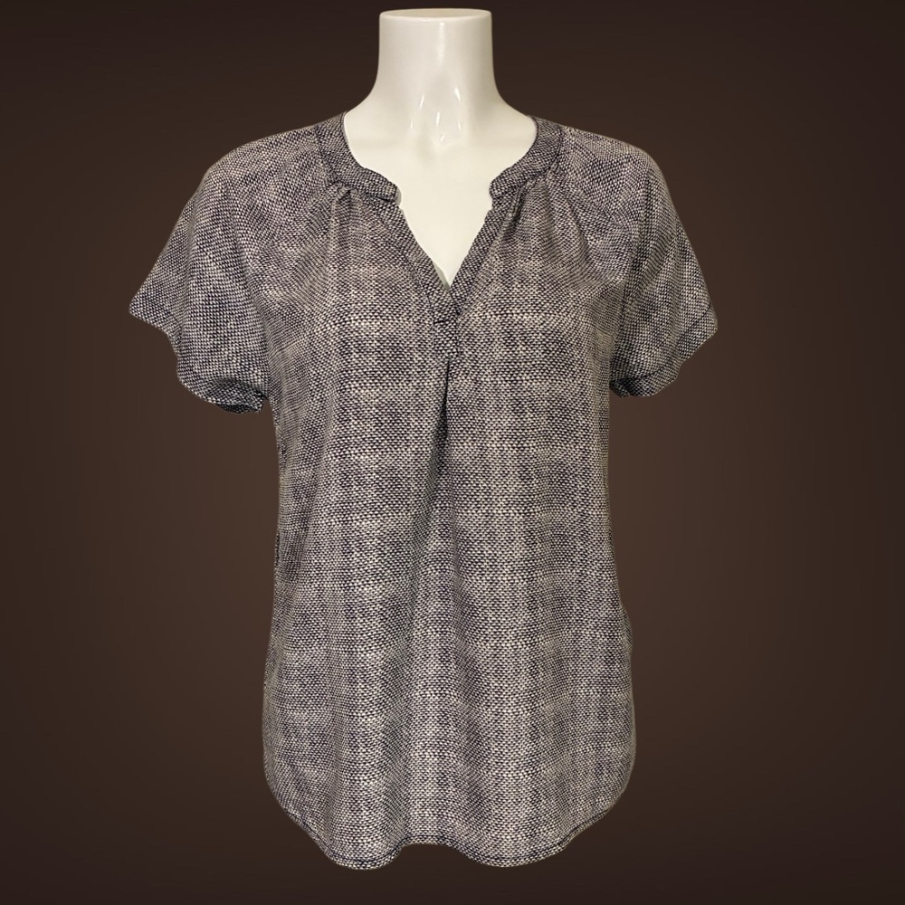 Women's G.H. Bass Black & White Patterned Short Sleeve Blouse, X-Small